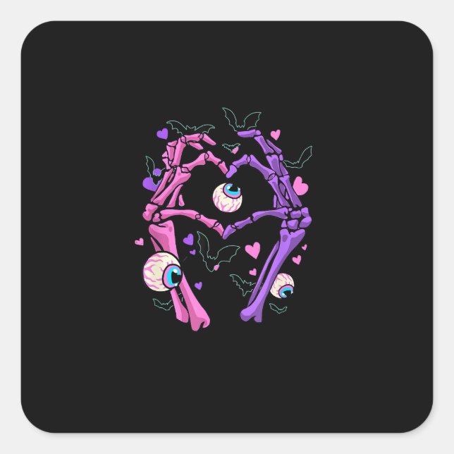 Sticker Carré Heart Skeleton Mains - Halloween Pastel Goth Eyeba (Devant)