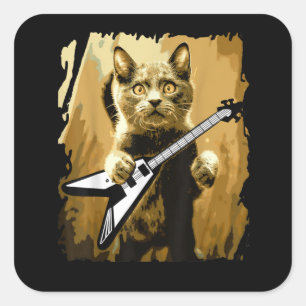 Sticker Carré Heavy metal guitar playing Cat Rocker Guitarist