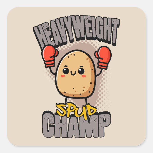 Sticker Carré Heavyweight Spud Champ Boxing Potato  (Devant)