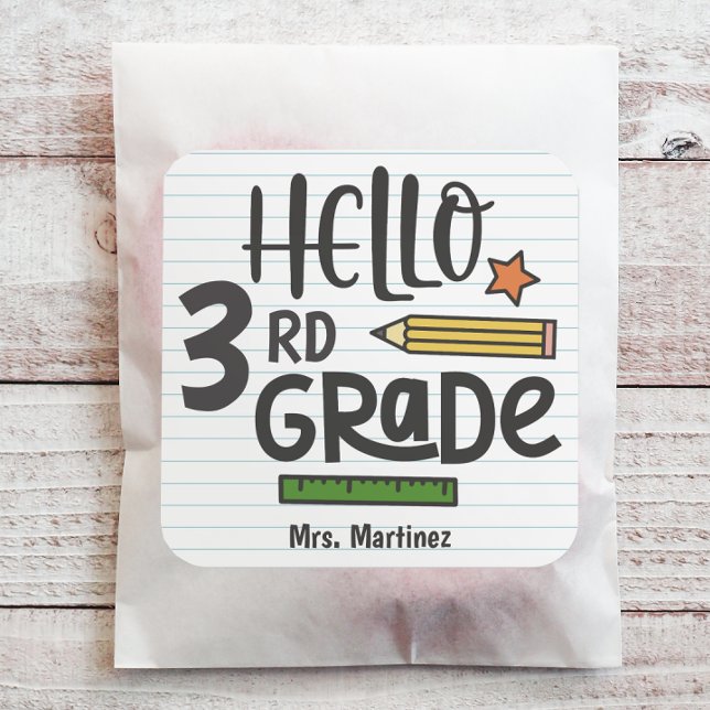 Sticker Carré Hello 3e année (Personalize this back to school sticker with just a few clicks.)
