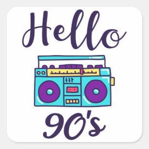 Sticker Carré Hello 90s radio cassette recorder