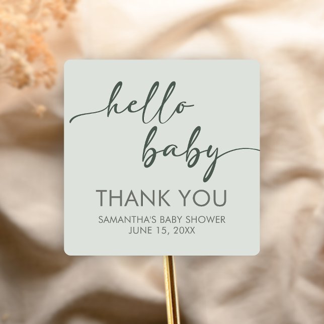 Sticker Carré Hello Baby Minimalist Baby Shower (Hello Baby Baby Shower Sticker)