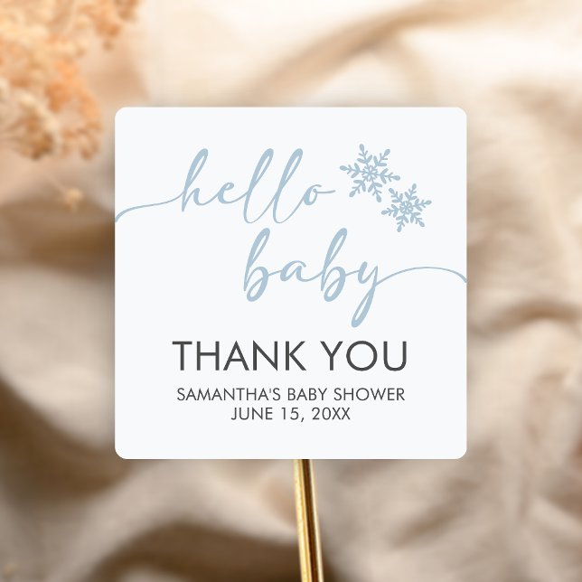 Sticker Carré Hello Baby Shower (Winter Baby Shower Sticker)