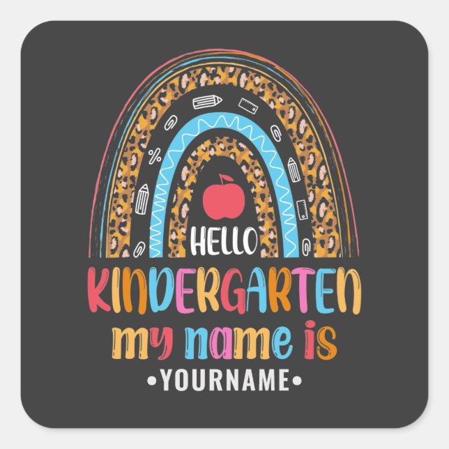 Sticker Carré Hello Kindergarten Rainbow First Day of School (Devant)