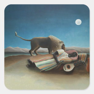 Sticker Carré Henri Rousseau Dormir Gitan Lion Peinture