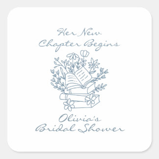 Sticker Carré Her New Chapter Begins Book themed Bridal Shower