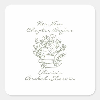 Sticker Carré Her New Chapter Begins Book themed Bridal Shower
