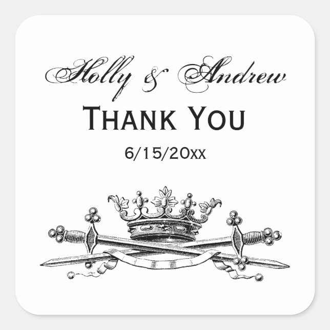 Sticker Carré Héraldique Couronne Croisée Épées Sabres Emblem Cr (Devant)