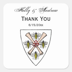 Sticker Carré Héraldique Vintage 4 abeilles rouleaux sur bouclie