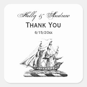 Sticker Carré Héraldique Vintage Nautique Clipper Ship Crest