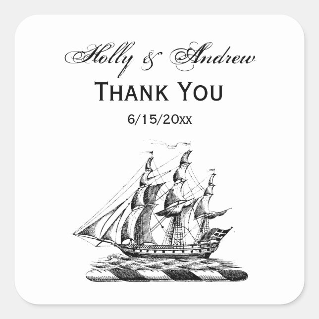 Sticker Carré Héraldique Vintage Nautique Clipper Ship Crest (Devant)