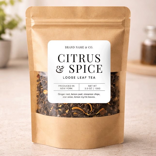 Sticker Carré Herbal Tea Simple Minimalist Ingredients Label (Créateur téléchargé)