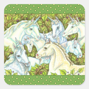 Sticker Carré HERDE UNICORN MÉDIÉVAL, CHEVAUX, Imaginaire DE LA