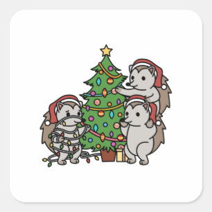 Sticker Carré Hérisson Arbre de Noël