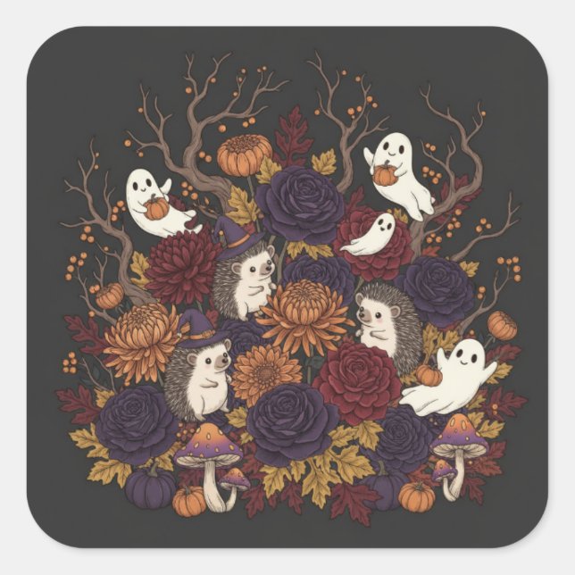 Sticker Carré hérisson halloween hantée forêt (Devant)