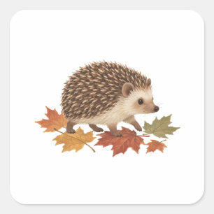 Sticker Carré Hérisson parmi les feuilles d'érable tombées