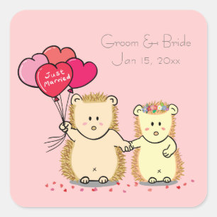 Sticker Carré Hérissons mignons avec des ballons, jeune couple m