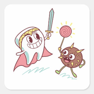 Sticker Carré Héros des dents vs Bacteria Monster Dental Cartogr