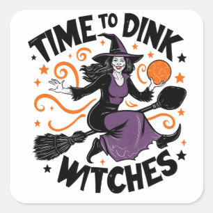 Sticker Carré Heure de Dink Witts Halloween Pickleball Éffrayant