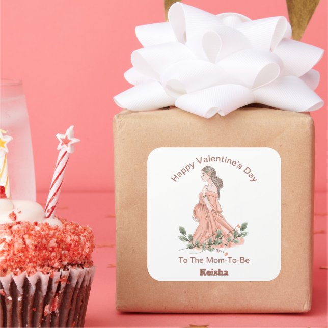 Sticker Carré Heureuse Sainte-Valentin À L'Autocollant Maman-To- (Fête)