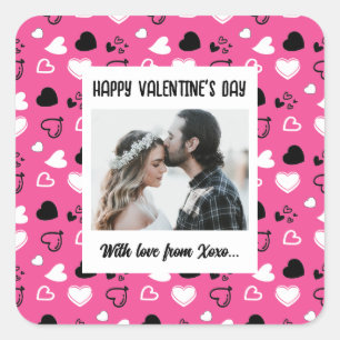 Sticker Carré Heureuse Sainte-Valentin avec carte d'amour