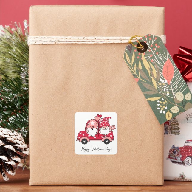 Sticker Carré Heureuse Sainte-Valentin moderne rouge personnalis (vacances)