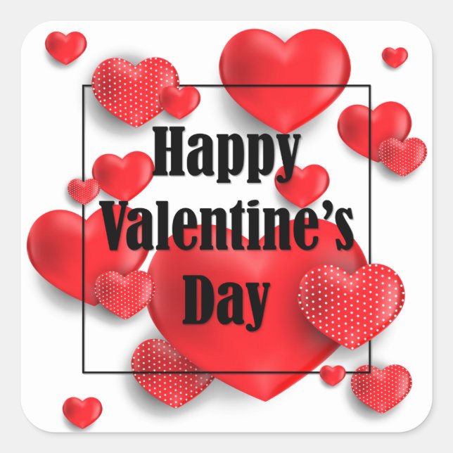 Sticker Carré Heureuse Sainte-Valentin Red Love Hearts | Vacance (Devant)