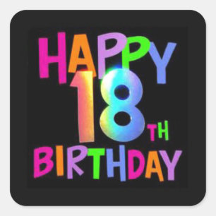 STICKER CARRÉ HEUREUX 18E ANNIVERSAIRE MULTI COULEUR