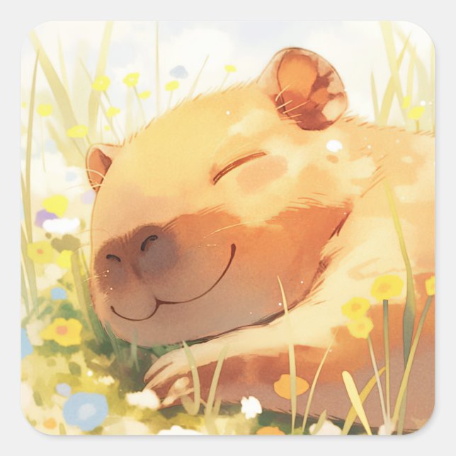 Sticker Carré Heureux comme un Capybara (Devant)
