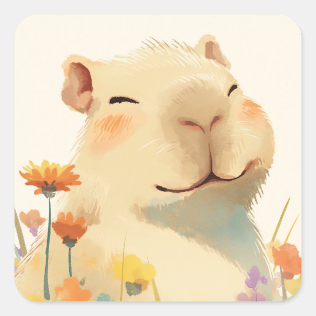 Sticker Carré Heureux comme un capybara (Devant)