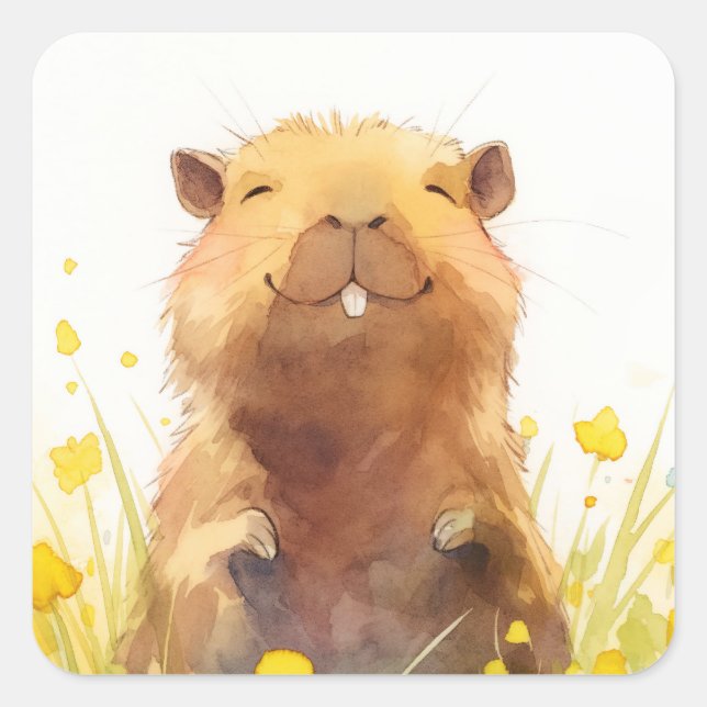 Sticker Carré Heureux comme un Capybara peut être (Devant)
