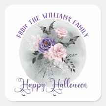 heureux halloween gris lune et roses d'aquarelle