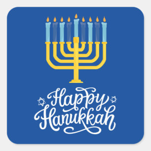 Sticker Carré Heureux Hanoukka Menorah