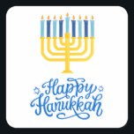 Sticker Carré Heureux Hanoukka Menorah<br><div class="desc">Joyeux Hanoukka Menorah Carré Sticker. Choisissez la taille de l'autocollant dans le menu d'options.</div>