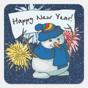 Sticker Carré heureux new year snowman