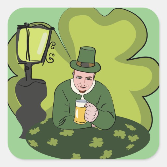 STICKER CARRÉ "HEUREUX ST. JOUR DE PATRICK" LEPRECHAUN (Devant)
