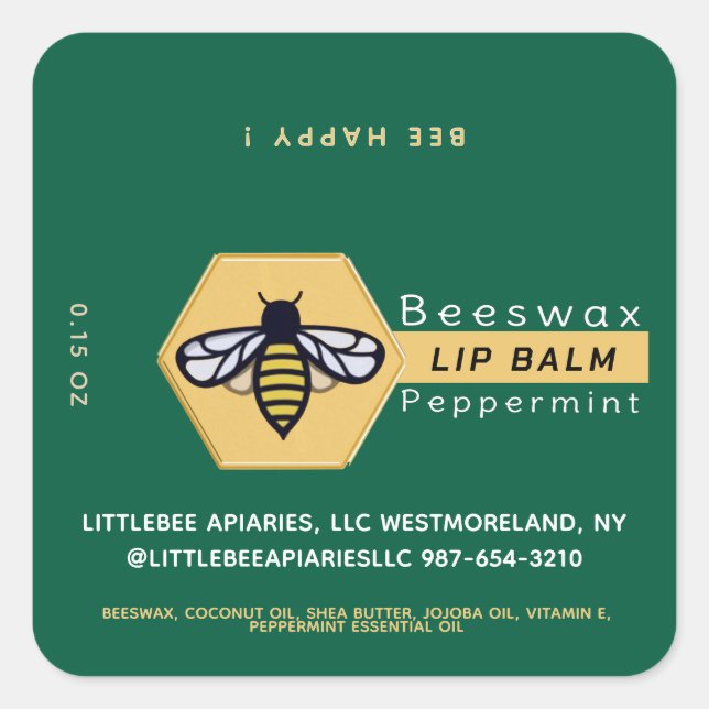 Sticker Carré HEXAGON Cire d'abeille Peppermenthe LIP BALM avec  (Devant)
