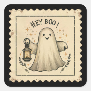 Sticker Carré Hey Boo Halloween Lanterne fantôme