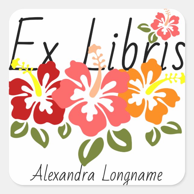Sticker Carré Hibiscus coloré Personnalisé Ex Libris Plaque (Devant)