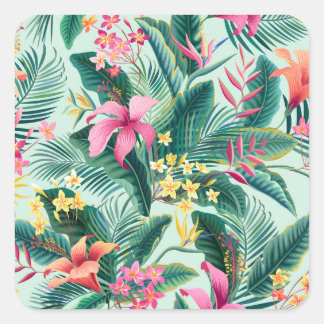 Sticker Carré Hibiscus tropicaux : Motif Floral sans joint