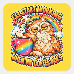 Sticker Carré Hibou Endormi Café Humour Amateur de caféine drô