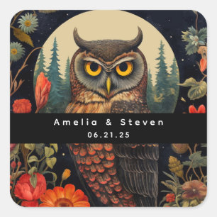Sticker Carré Hibou la nuit avec une pleine lune - Mariage