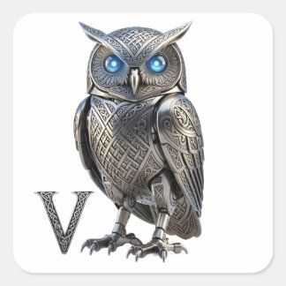 Sticker Carré Hibou mécanique celtique argent Steampunk