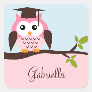 Sticker Carré Hibou rose mignon