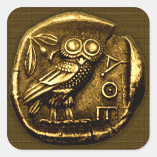 Sticker Carré Hibou sur la pièce de monnaie du grec ancien