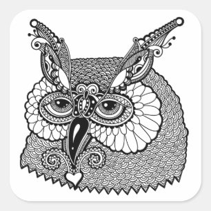 Sticker Carré Hibou Zendoodle principal