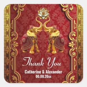 Sticker Carré Hindi lotus fleur or royal rouge