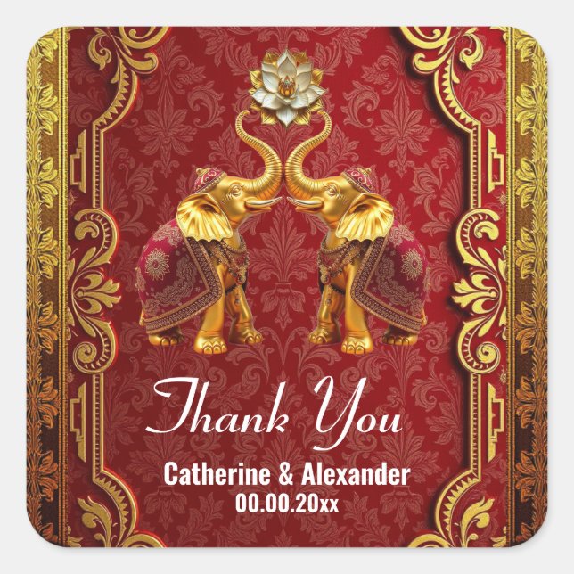 Sticker Carré Hindi lotus fleur or royal rouge (Devant)