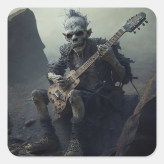Sticker Carré Hip hop Art zombie jouant de la guitare électrique