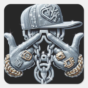 Sticker Carré Hip hop Gangster bling Rapper